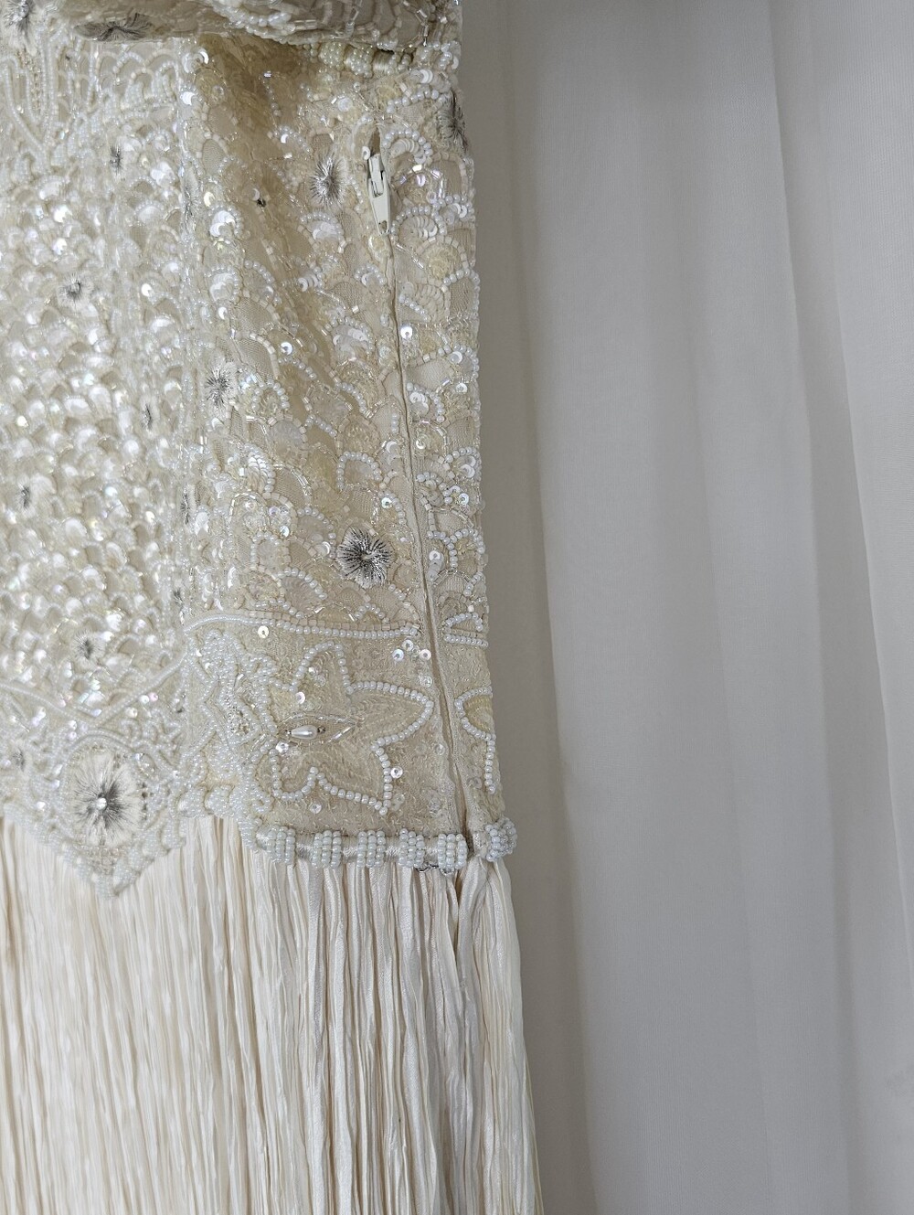 Vintage Mary McFadden Couture Beaded Gown 80s Cream Marii Pleat Stunning Rare - Picture 6 of 16